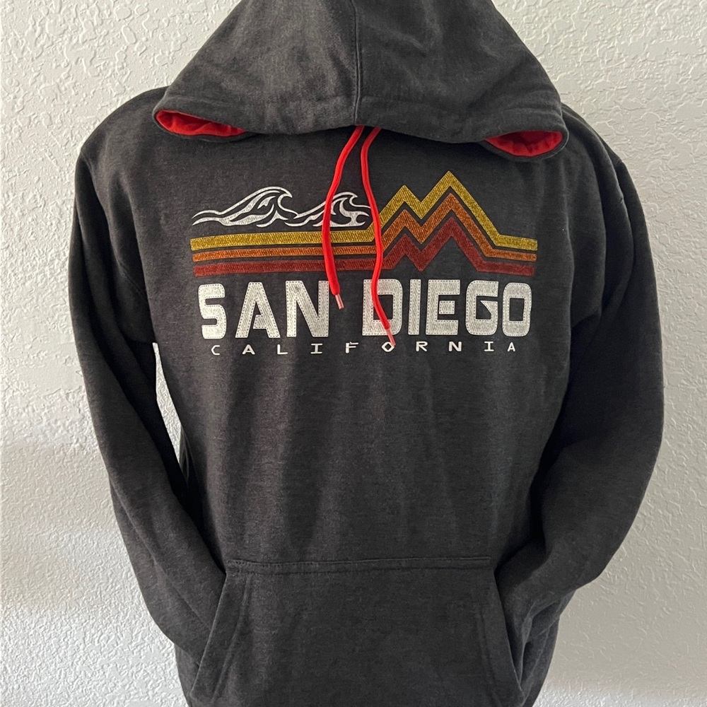 San Diego California Mountain Stripe Pullover Hoodie